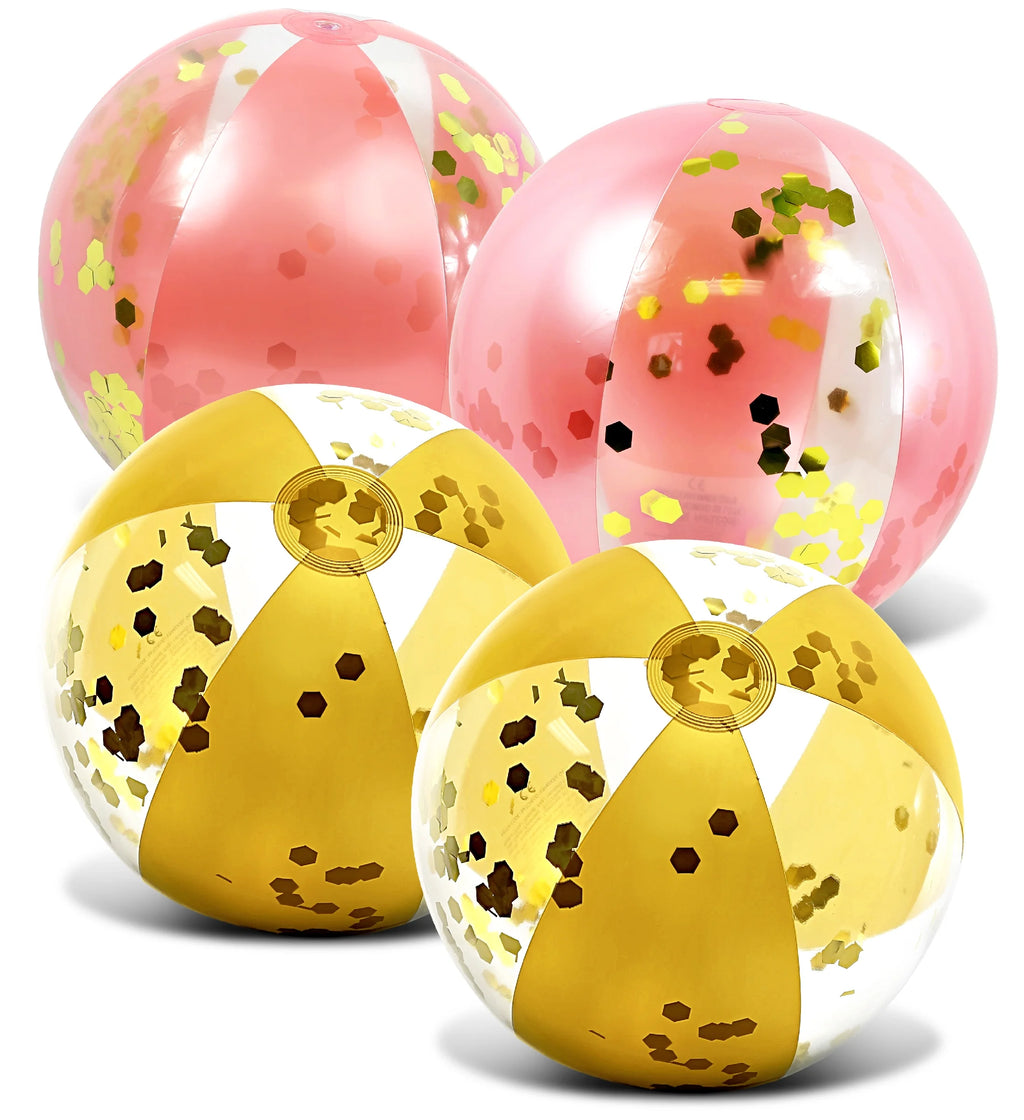 Inflatable Beach Balls Gold and Rose Gold Confetti 16 Inch Vinyl Pool Toy (2 Items) J66007