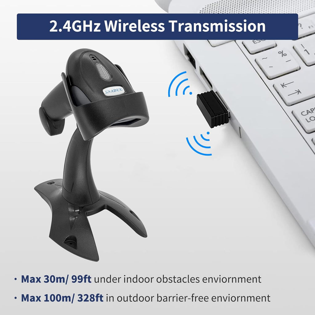 Wireless Barcode Scanner with Stand, CMOS USB POS Scanner for PC Computer Laptop F13468