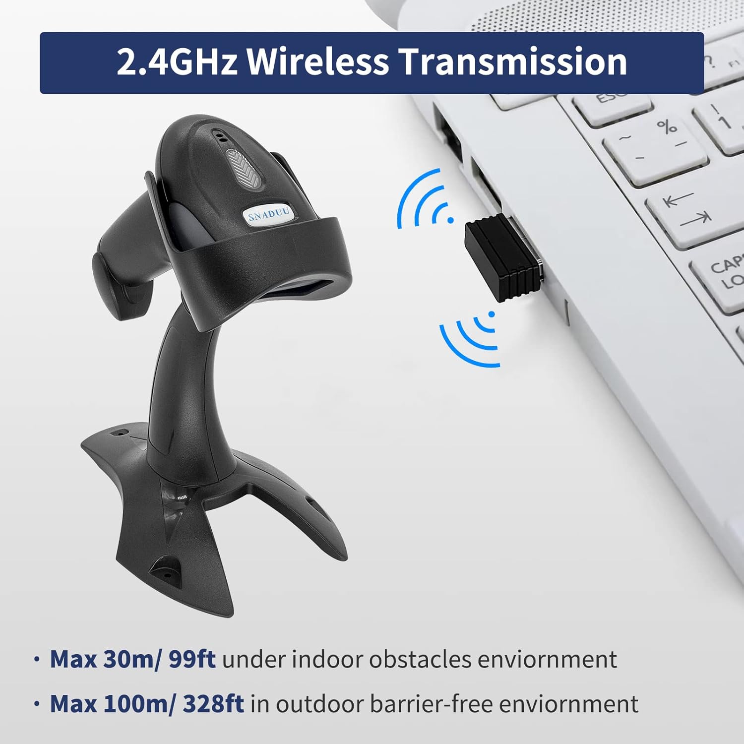 Wireless Barcode Scanner with Stand, CMOS USB POS Scanner for PC Computer Laptop F13468