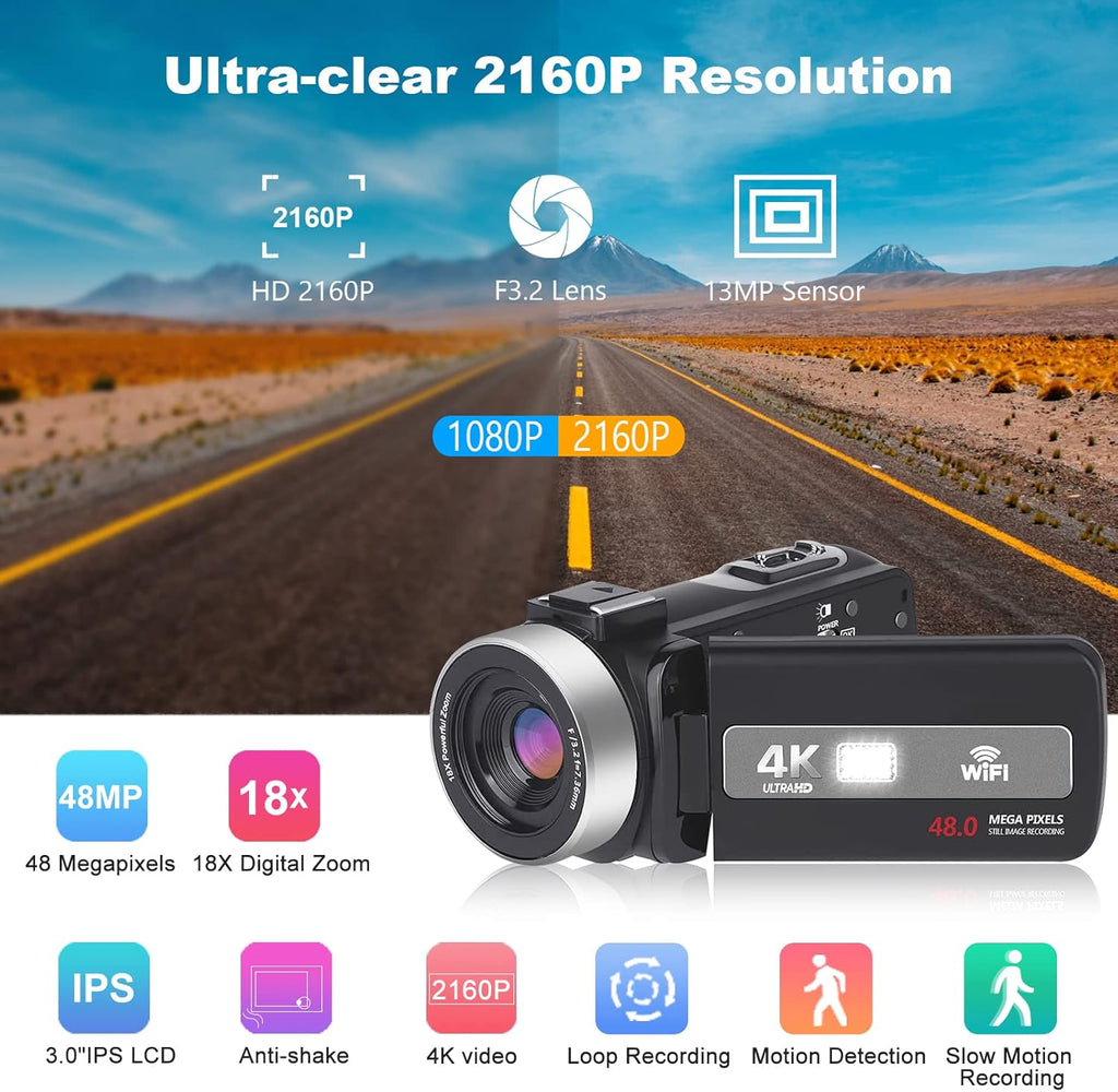 4k 60fps Video Camera with 18x Manual Zoom & IR Night Vision N5279