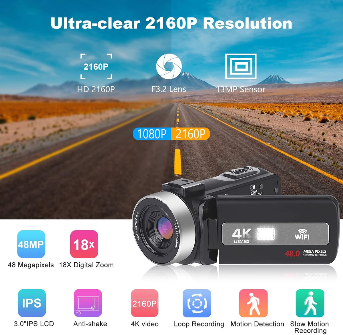4k 60fps Video Camera with 18x Manual Zoom & IR Night Vision N5279