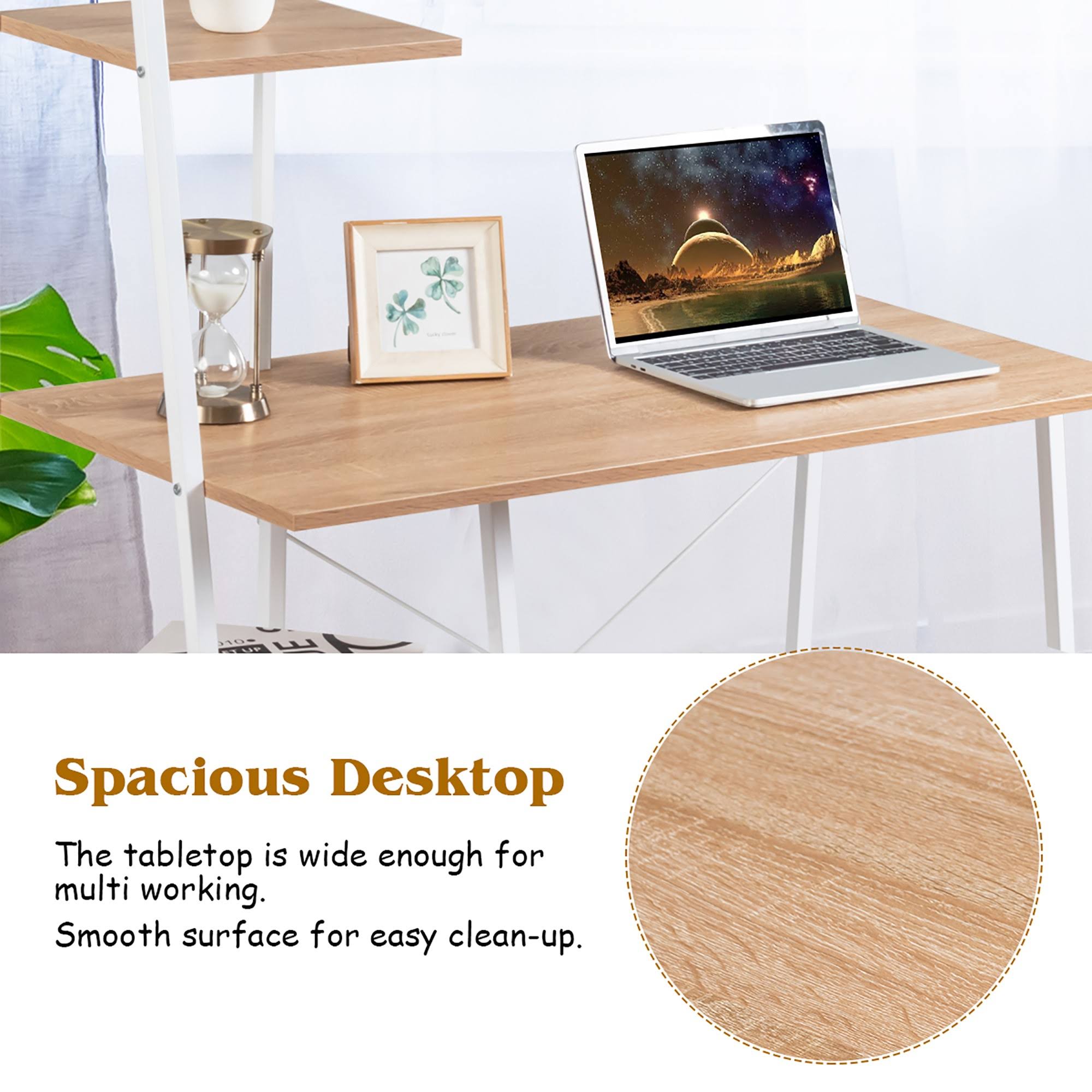 Natural Computer Desk with Shelves C68239