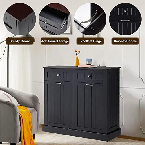 White Wooden Tilt Out Trash Cabinet with Hideaway Drawer and Bamboo Cutting Board K892