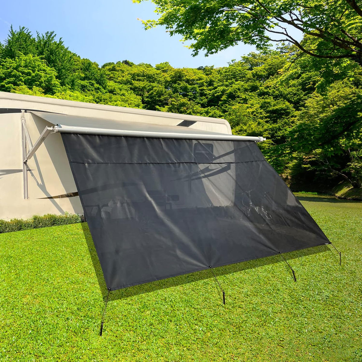 RV Awning Shade Screen with Zipper 8'X15'3'' Universal with Complete Kits N36612