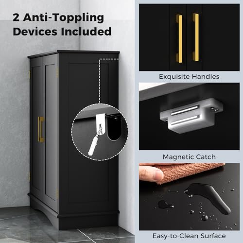 Black 31.5" H Floor Storage Cabinet with 2 Doors and Adjustable Shelves D768340