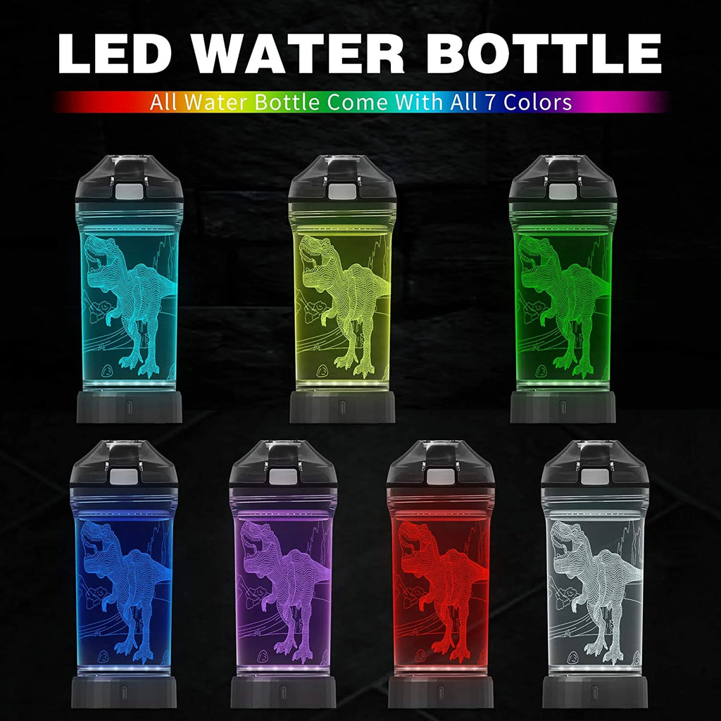 Light Up Kids Water Bottle with 3D Dinosaur Design, 14 OZ Tritan BPA Free V94471