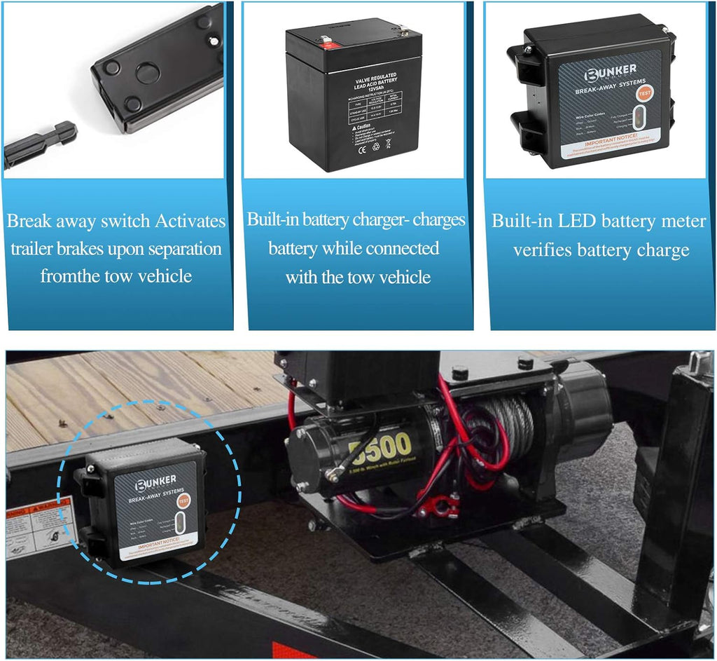 Trailer Brakes Breakaway Kit with Charger, LED Indicator, Switch, 12V 5AH Battery, Pack of 2 I566