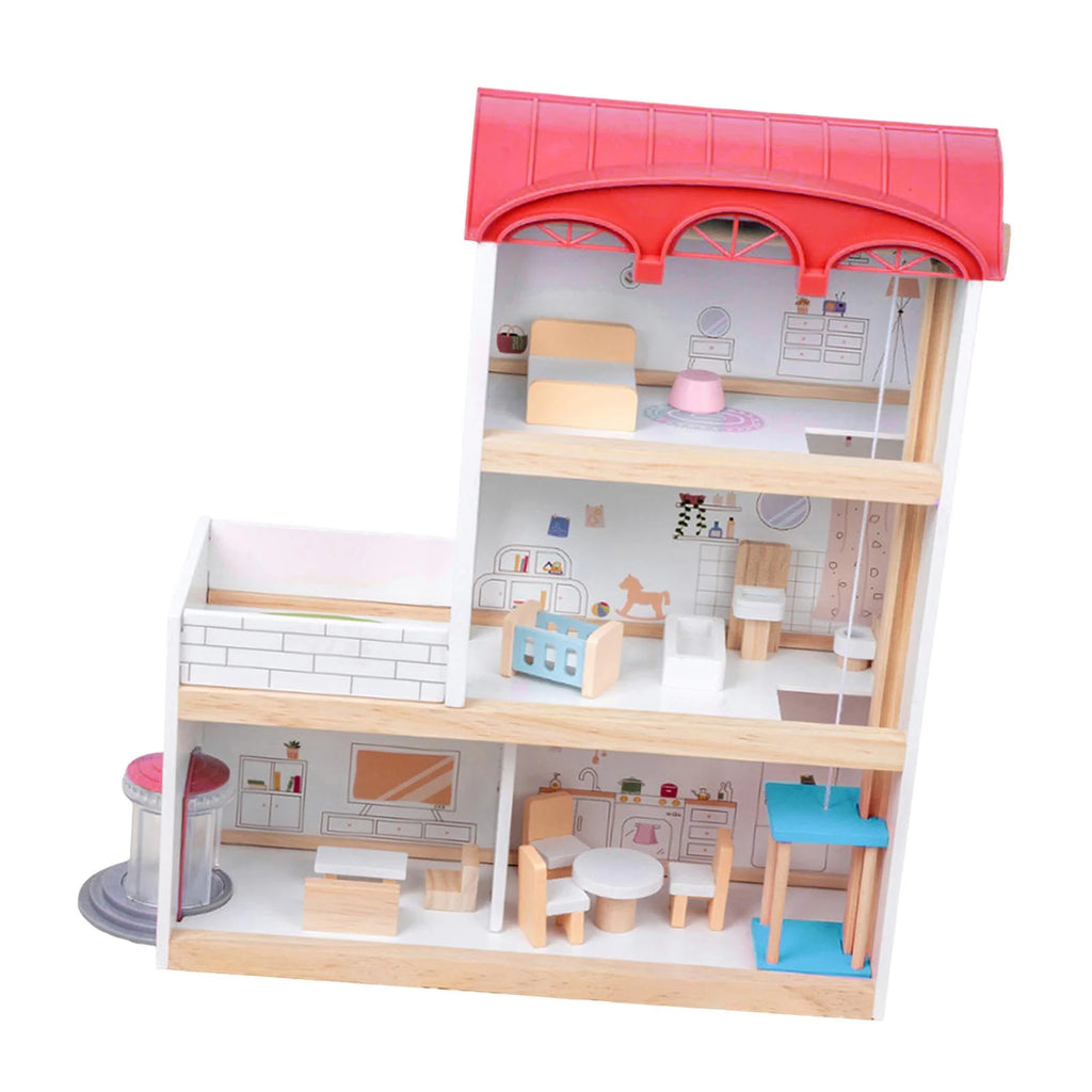 Red Wooden Dollhouse with Revolving Doors Y47249