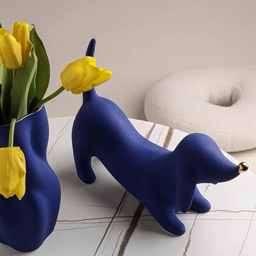 Ceramic Dachshund Dog Figurine 28x22cm Silver G4577