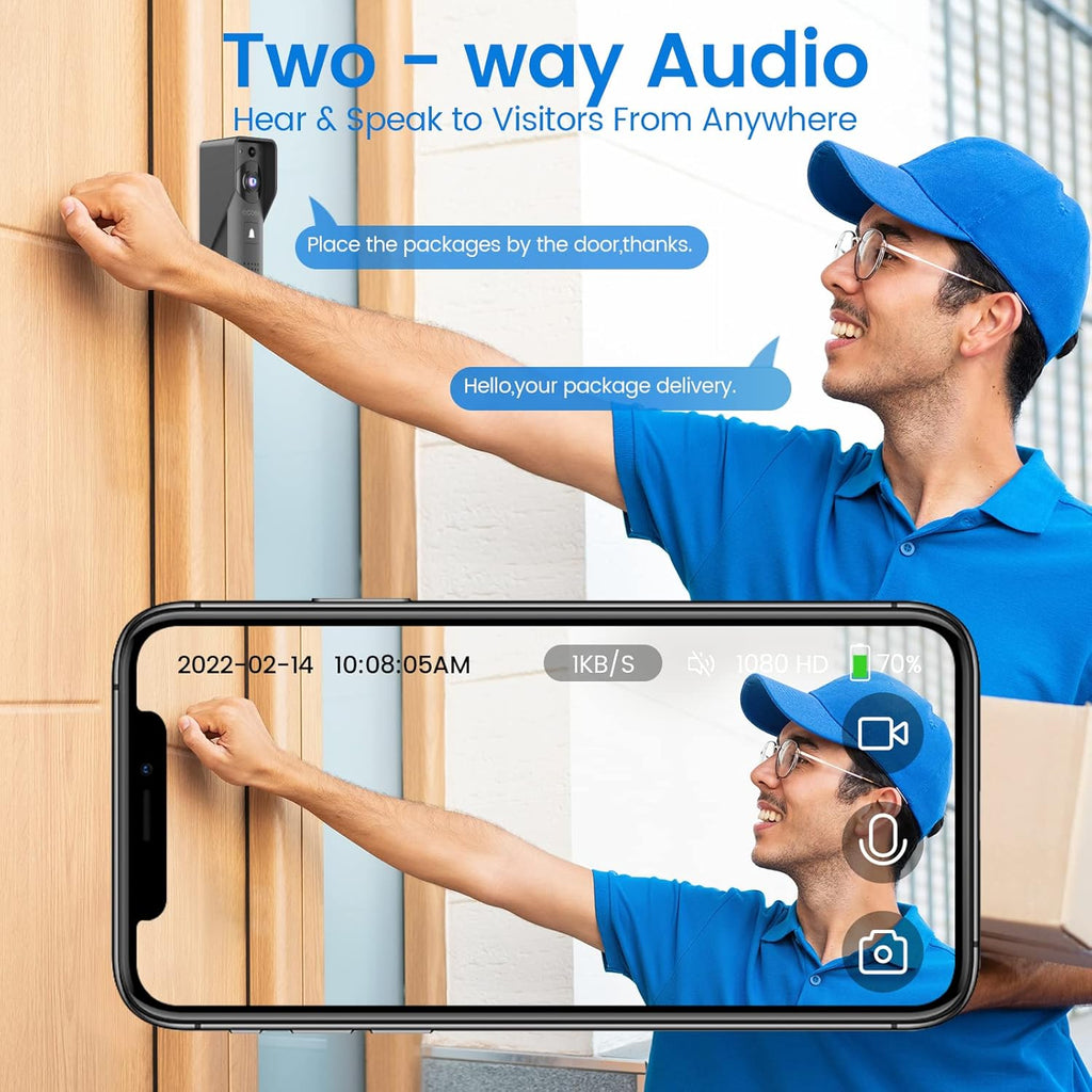 Video Doorbell Camera with Two-Way Audio, 1080P HD, PIR Motion Detection, Solar Energy M1247