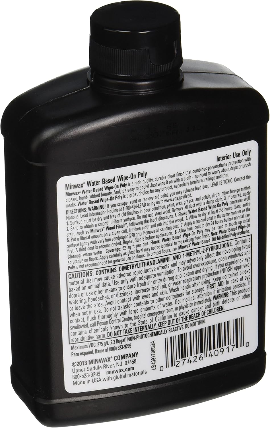 Clear Wipe-On Poly Water-Based Polyurethane, Satin V362