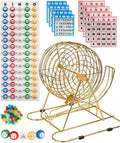 11” Red Bingo Cage with 50 Jumbo Reusable Cards, 18 Standard Bingo Cards, 150 Chips, Master Board, 75 Bingo Balls F314