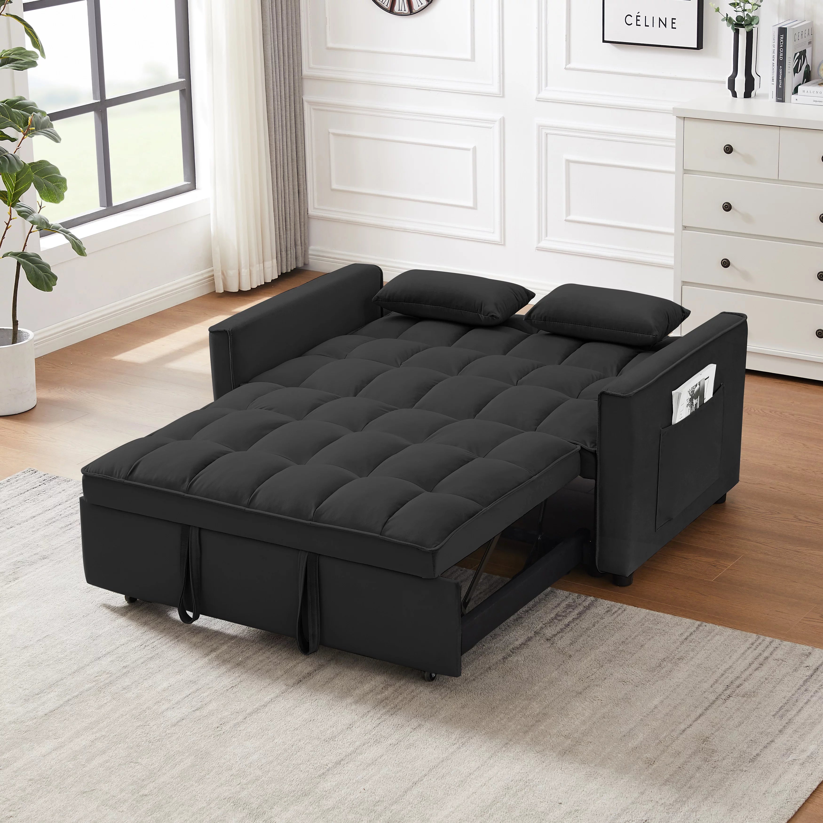 Modern Velvet Convertible Sofa Bed X64961