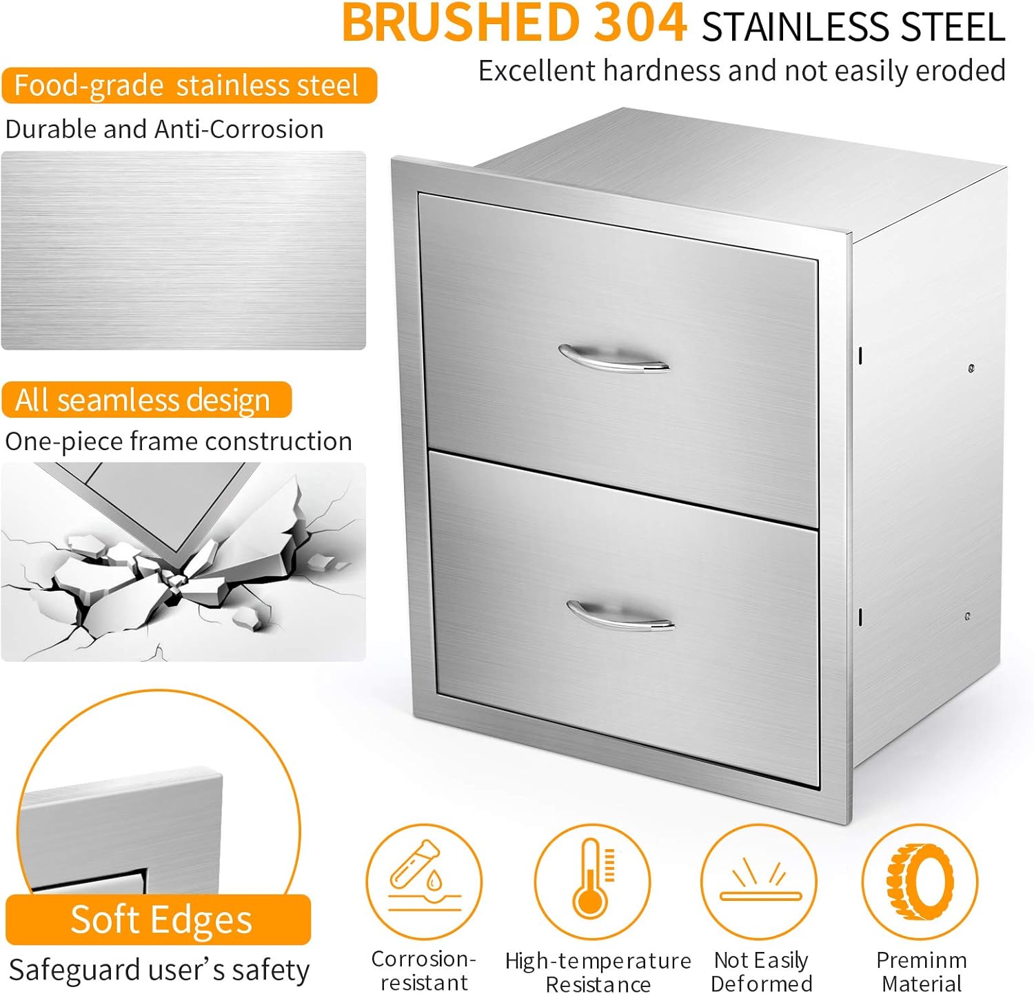 Stainless Steel 2-Layer Barbecue Drawers with Handles T8162