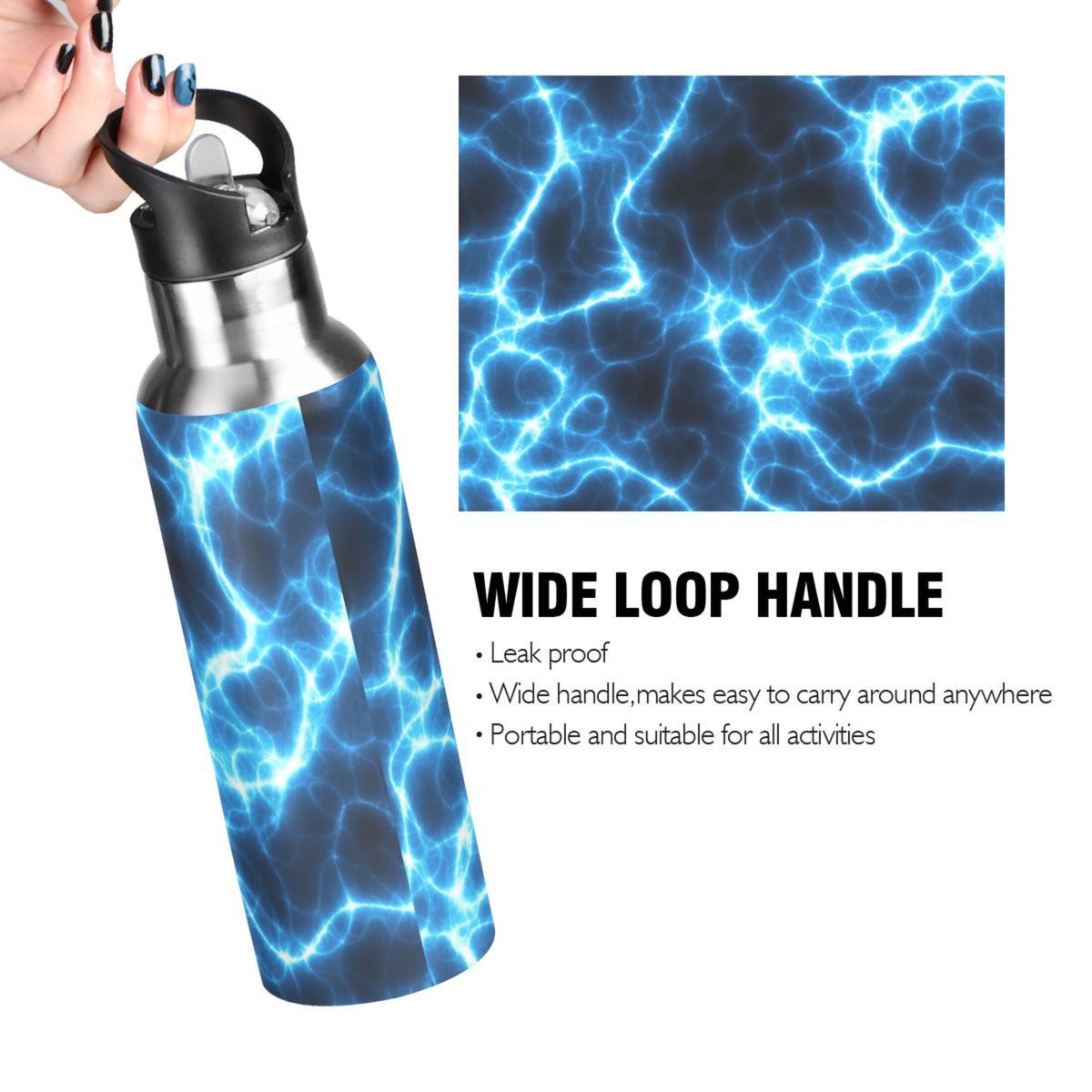 Dark Blue 20 OZ Stainless Steel Vacuum Insulated Water Bottle with Straw Lid G648739