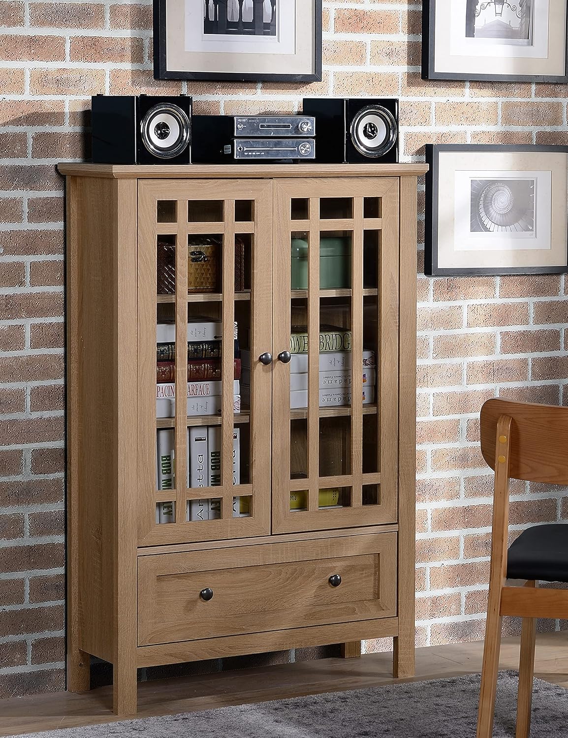 Accent Cabinet, Glass Cabinet, 2 Door and 1 Drawer Storage Cabinet Y774