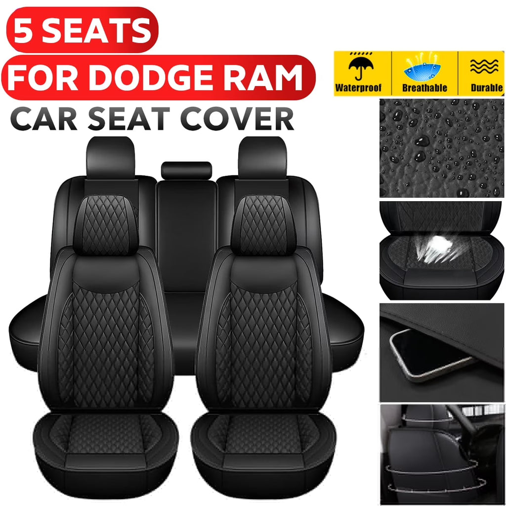 Black Waterproof Leather Full Set Car Seat Cover B9701