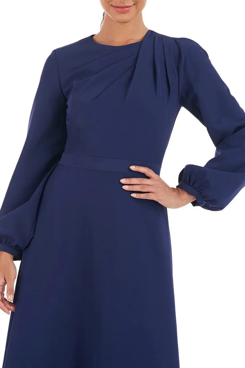 Crew Neck Long Sleeve A-Line Stretch Crepe Dress W345
