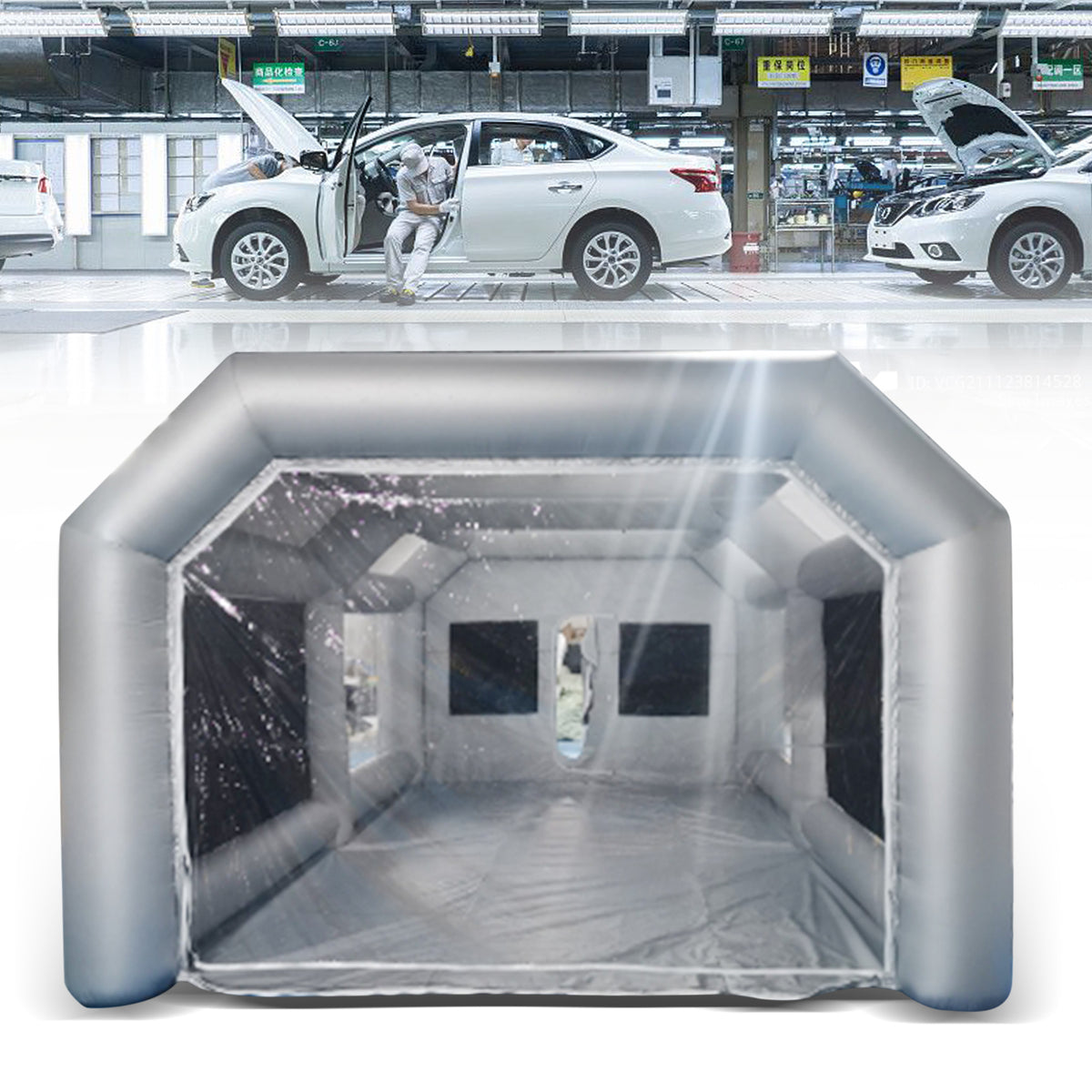 Portable Inflatable Spray Paint Booth Tent Car Workstation with Two Air Filter Nets 28 * 15 * 10Ft D5659