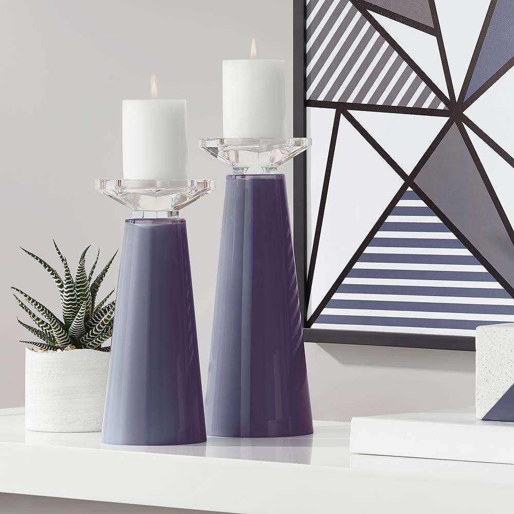 Plum Glass Pillar Candle Holder Set of 2 D3113