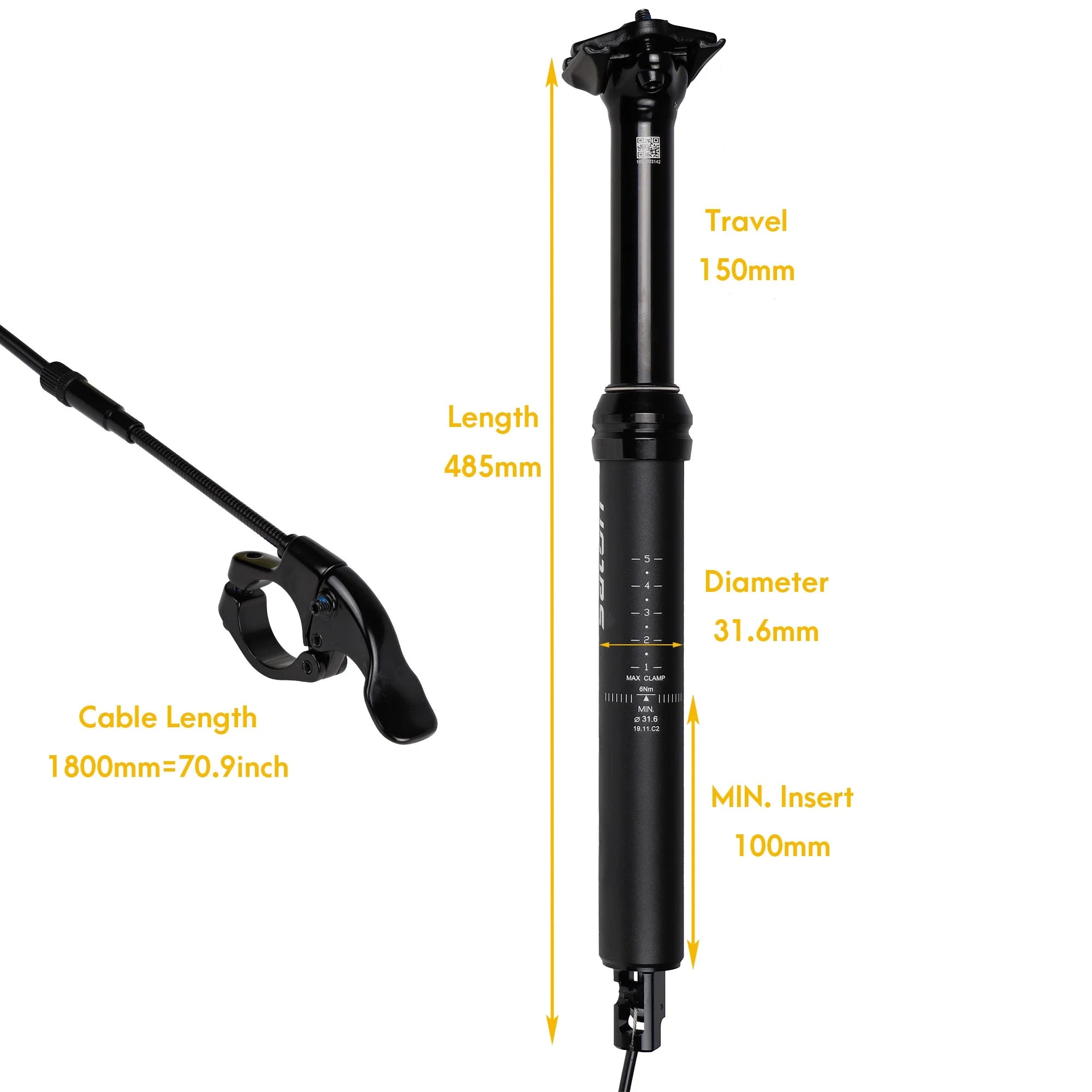 Dropper Post Seat Post Remote 31.6x485mm V21188