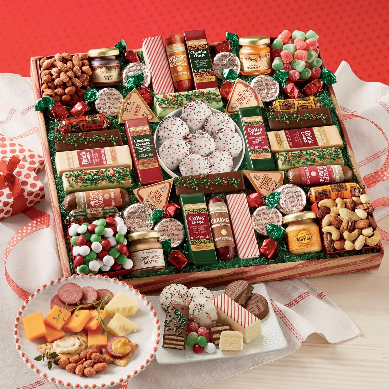 Assorted Summer Sausage Meats, Cheese Bricks and Wedges, Spreadables, Candies, and Chocolate Treats J53230