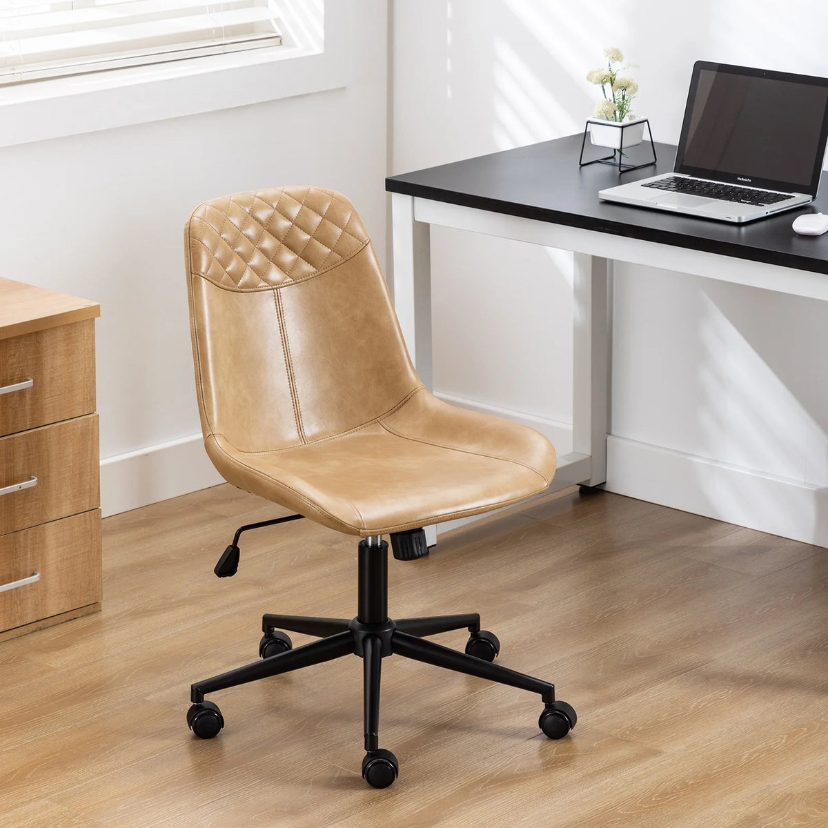 Camel Faux Leather Swivel Desk Chair with Wheels B787721
