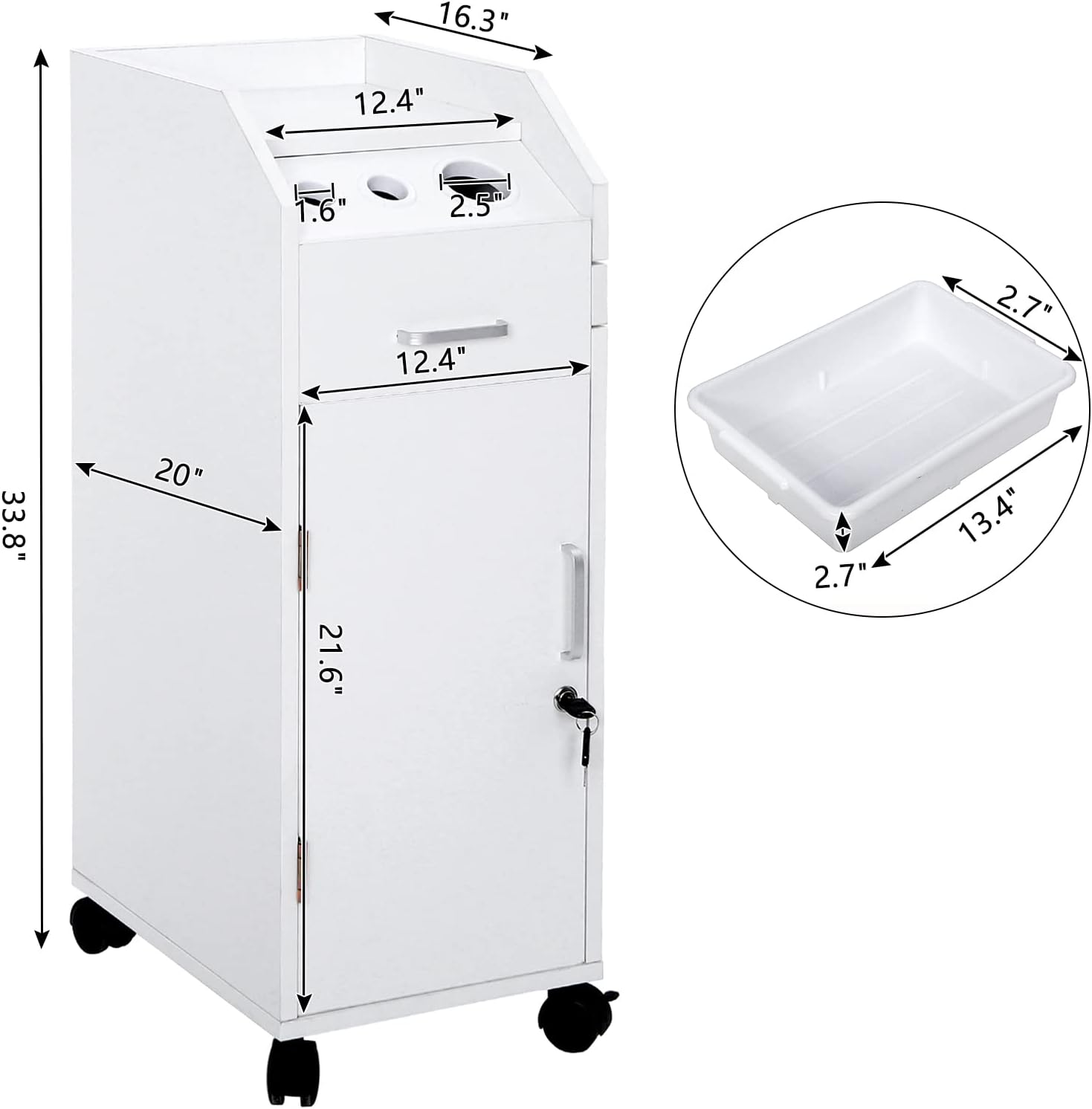 Rolling Hair Salon Storage Cart with Wheels & 3 Hair Dryer Holders & Drawers & Lock L5441