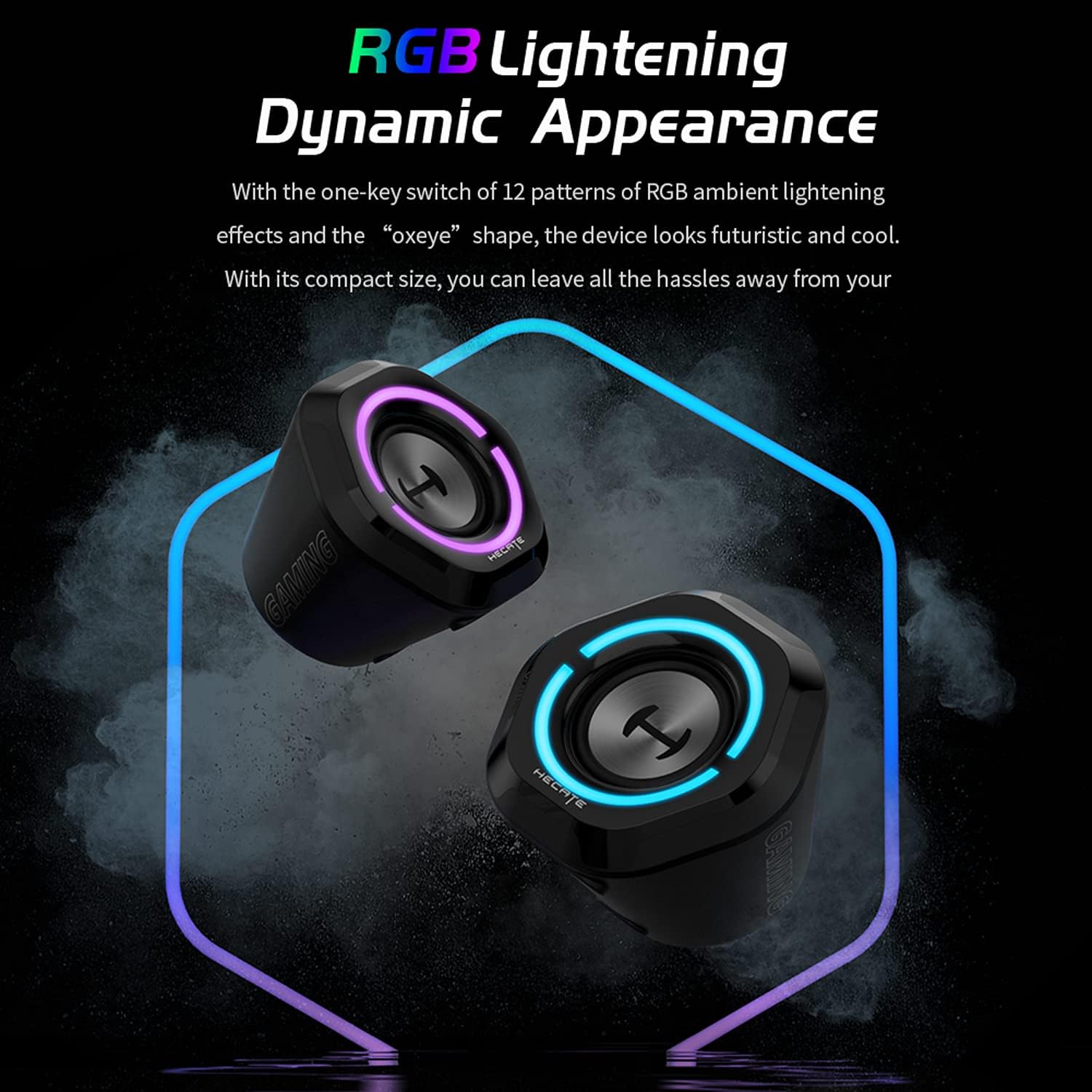 USB Bluetooth Computer Speakers, RGB Lights, Black, Pack of 2 Y891787