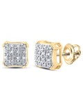 10kt Yellow Gold Mens Round Diamond Square Earrings 1/10 Cttw D21291