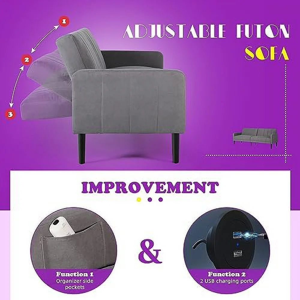 Modern Upholstered Tufted Convertible Folding Futon Sofa Bed with USB O687