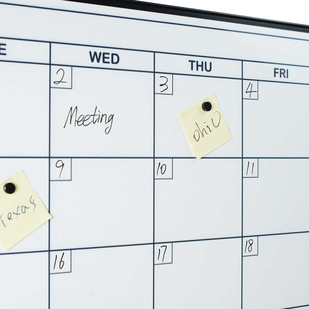 Black Aluminium Framed Magnetic Dry Erase Calendar Whiteboard 36 x 24 Inch S158440