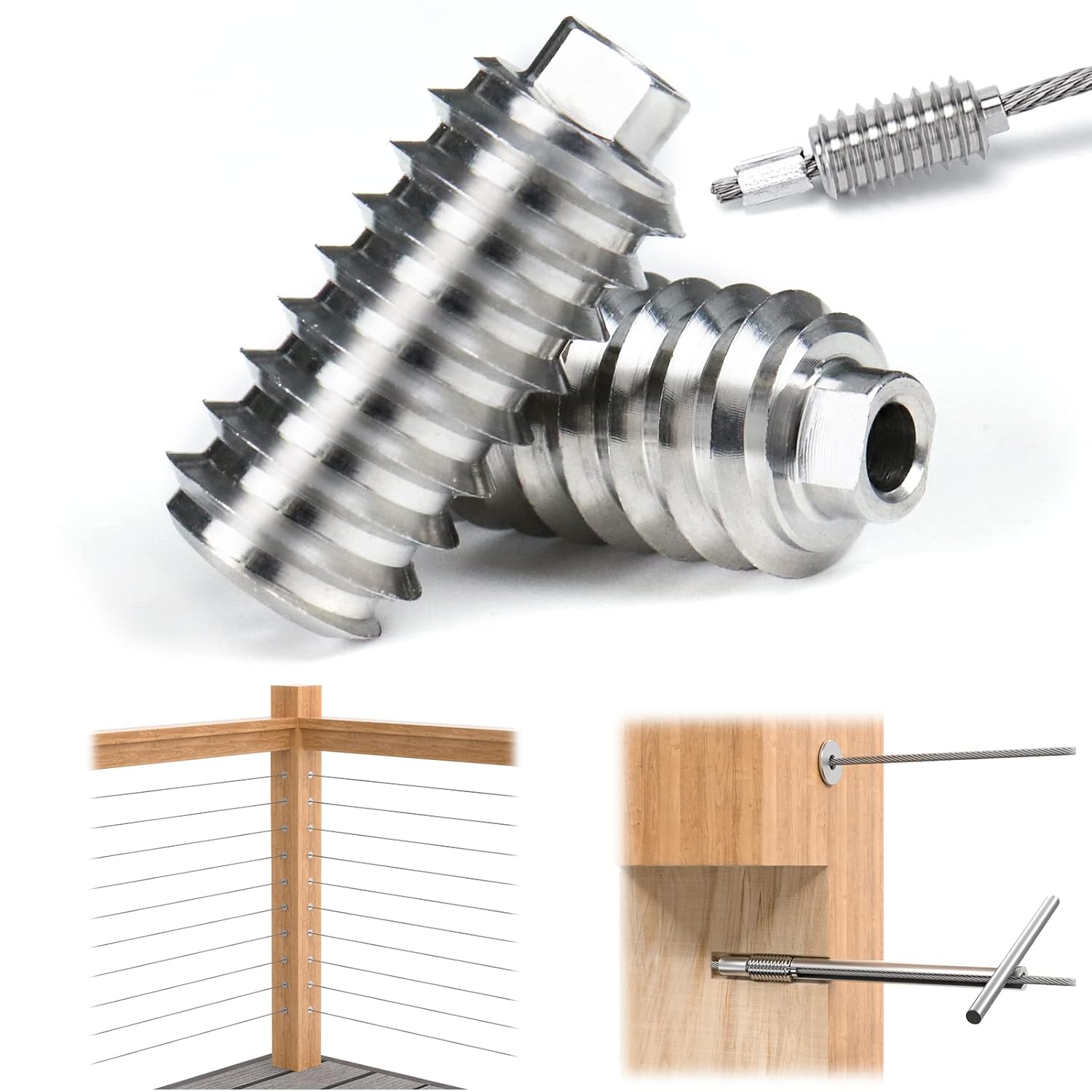 20Pack 1/8" Invisible Cable Railing Kit T316 Stainless Steel for Wood Posts Deck Stairs G3041