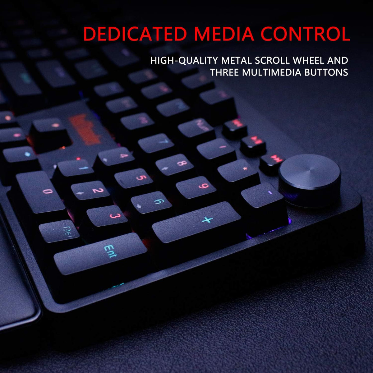 RedThunder K55 Mechanical Gaming Keyboard, Quiet Red Switch, Chroma RGB Lighting, Soft Leather Wrist-Rest, Standard Full Size Wired Keyboard with Dedicated Media Keys & Dial for PC M100683