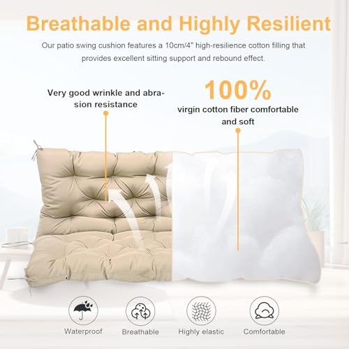 Light Coffee 47x40" Waterproof Bench Cushion with Ties A692