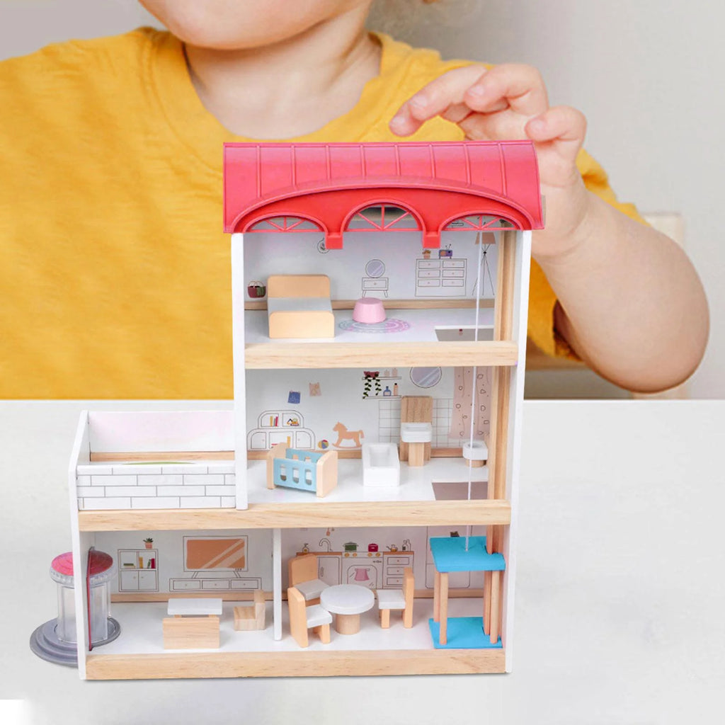 Red Wooden Dollhouse with Revolving Doors Y47249