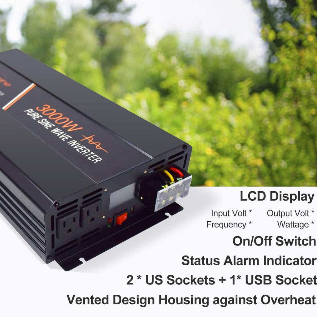 2000 Watt Pure Sine Wave Power Inverter 24V DC to AC 120V with LCD Display G839