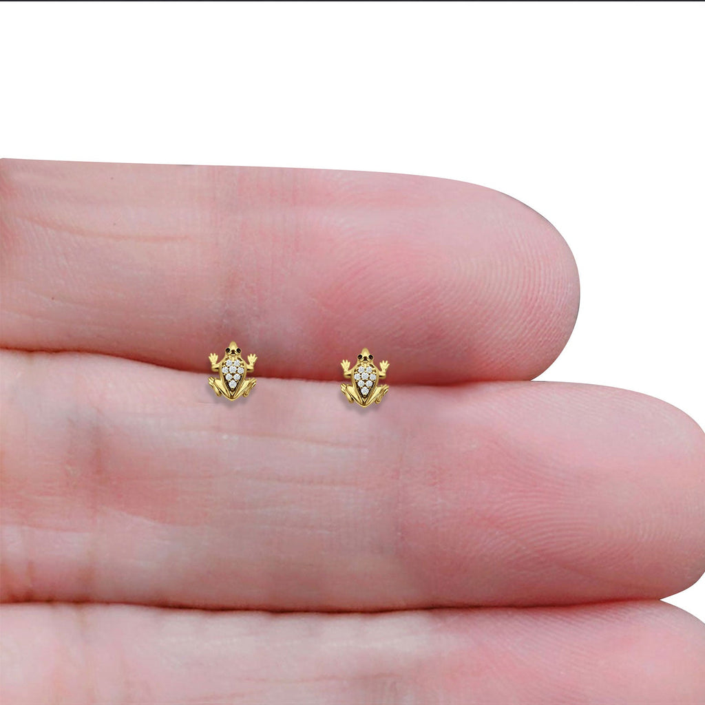 14K Yellow Gold Frog Stud Earrings E144