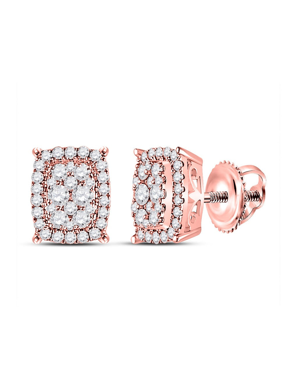 14K Rose Pink Gold Diamond Cluster Earrings I138240