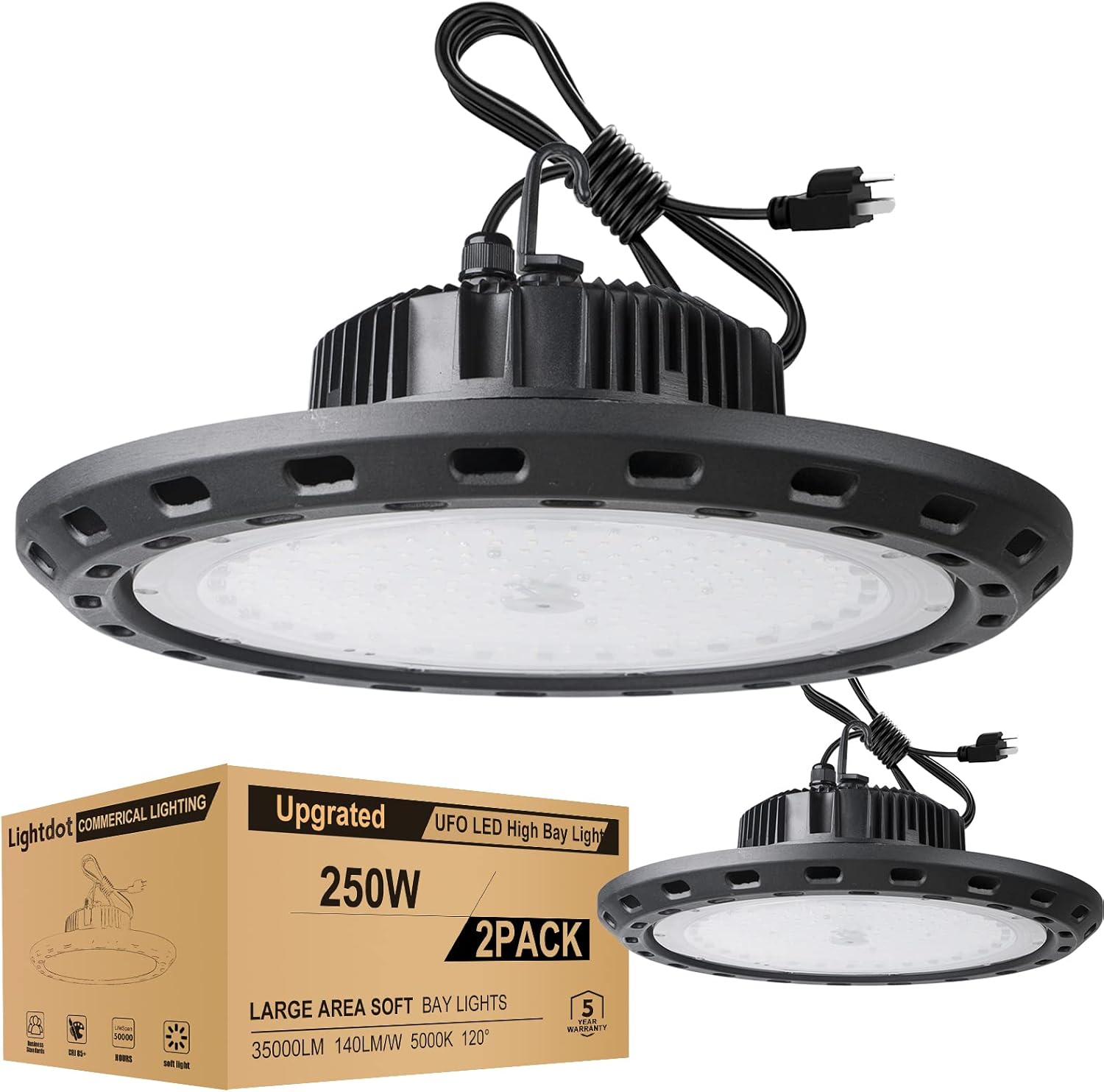 250W LED High Bay Light 35000lm 5000K Daylight 2Pack K229789