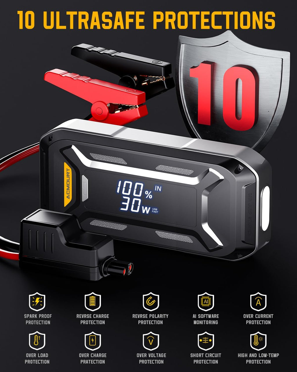 5000A Peak 12V Portable Car Jump Starter with LCD Display O322
