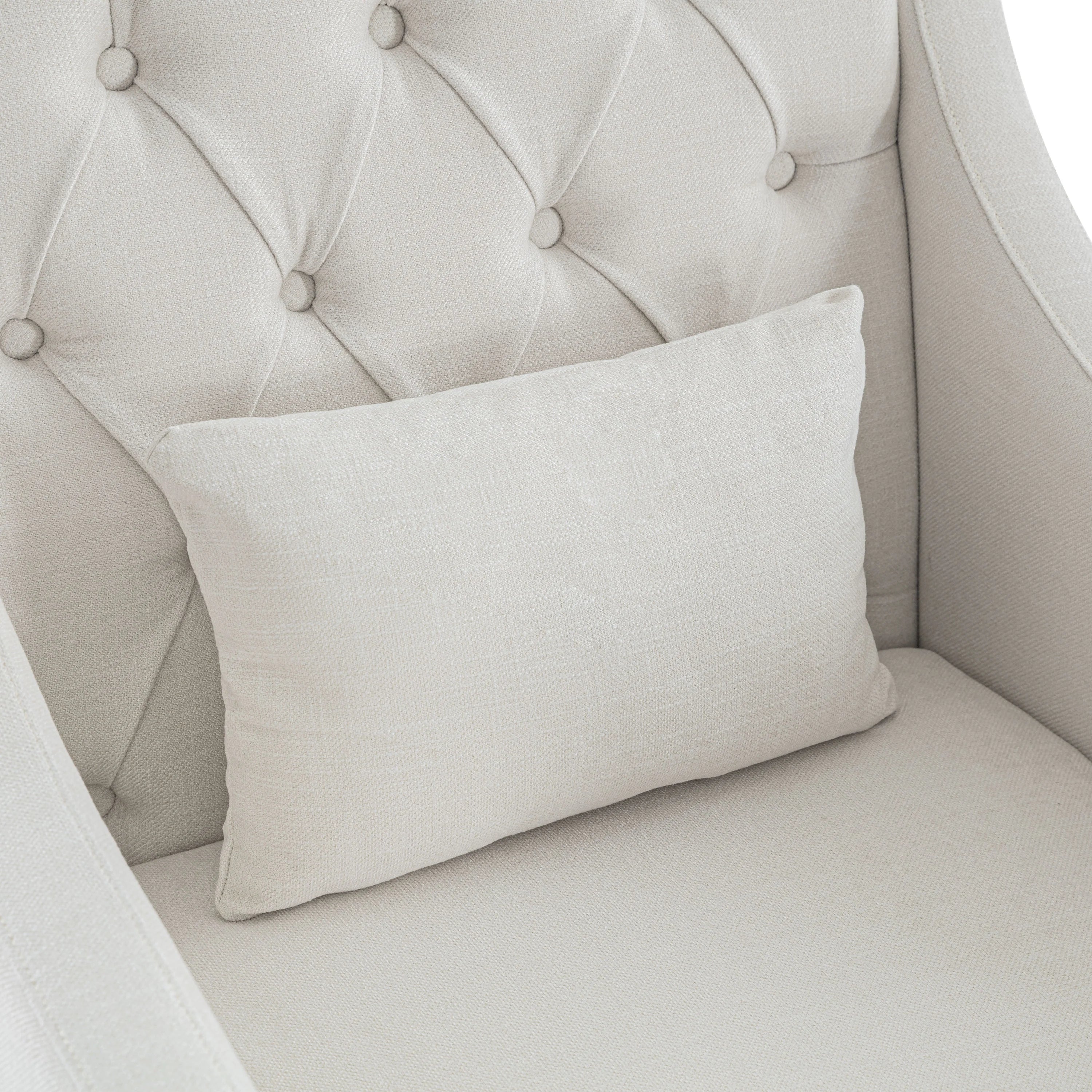 Beige Fabric Accent Chair with Wood Frame S4375