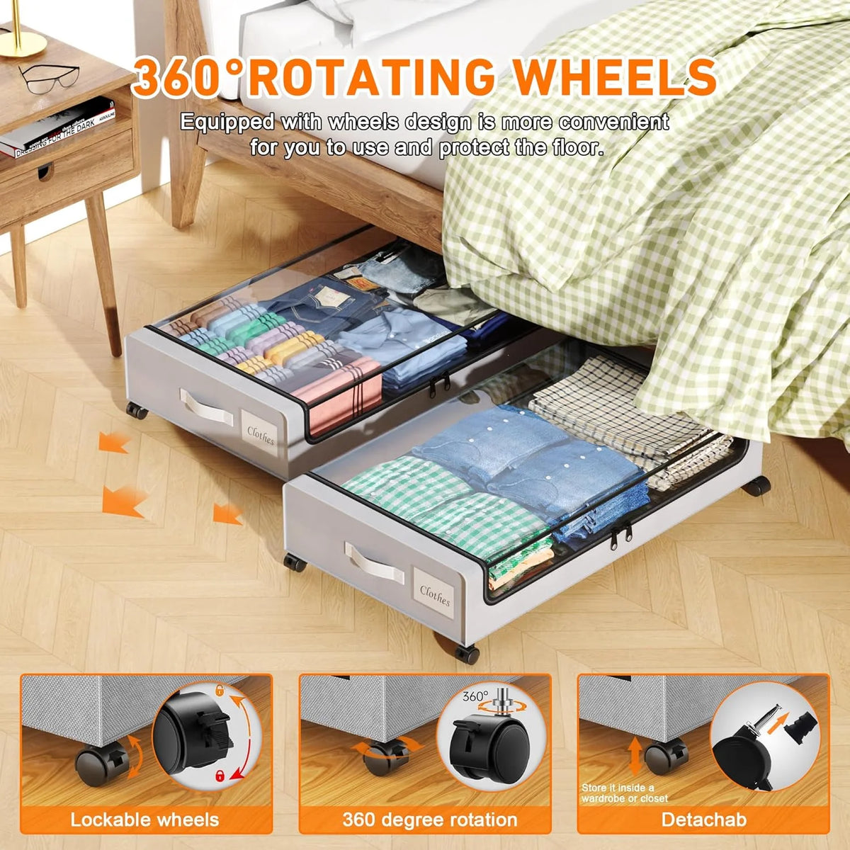 4-Pack 60L Under Bed Storage Bins with Wheels and Clear Lids (Gray) U112