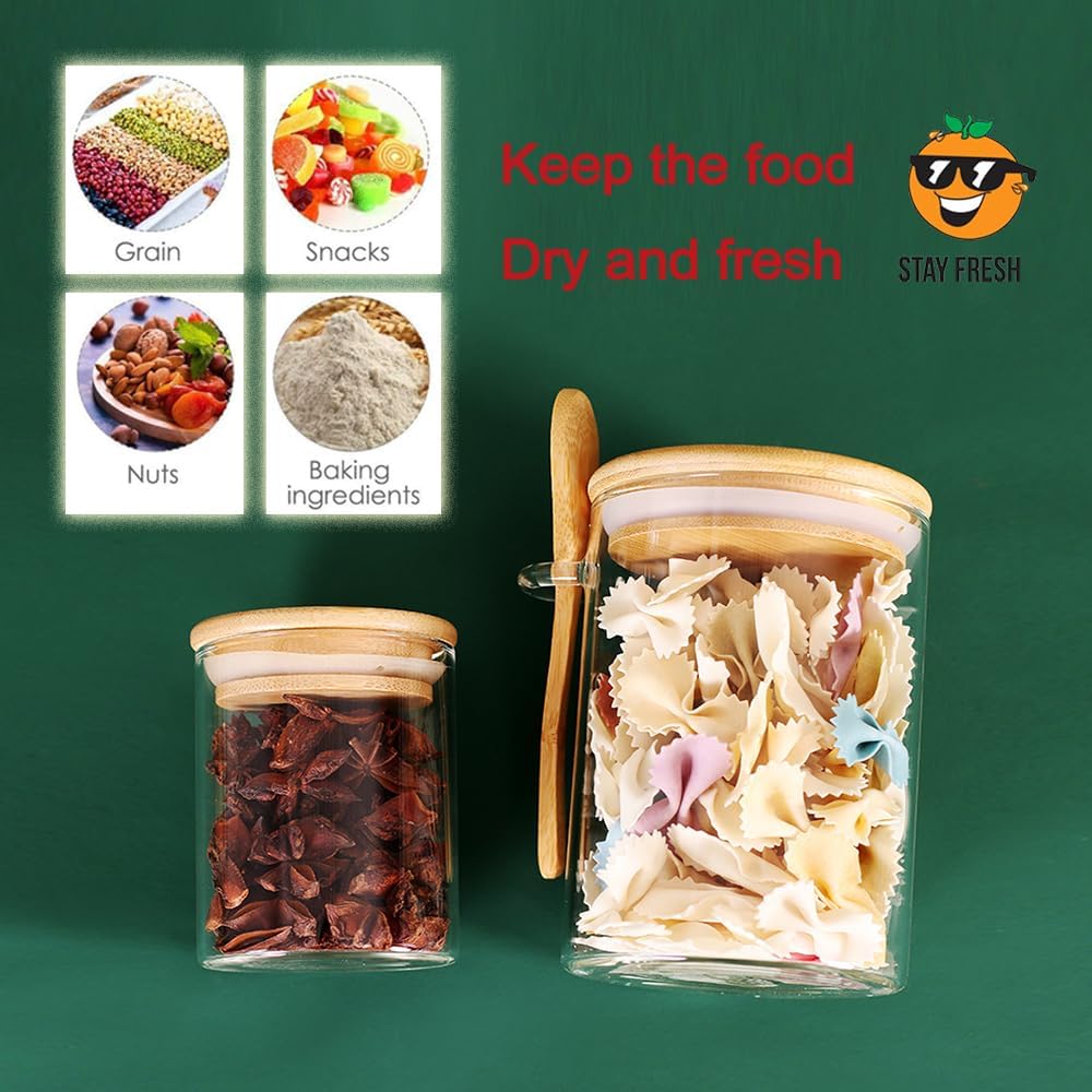3 Pack 17 oz Glass Jars with Lids and Spoons and 3 Pack 6 oz Glass Spice Jars with Lids, Clear Glass Jars Set of 6 F42809