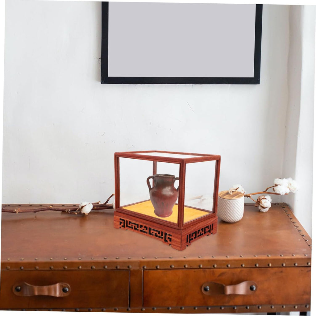 Transparent Display Box Glass Dome Cloche with Wooden Base C77268