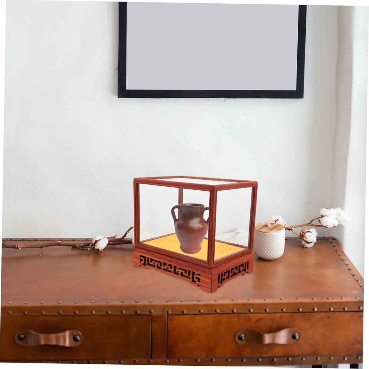Transparent Display Box Glass Dome Cloche with Wooden Base C77268