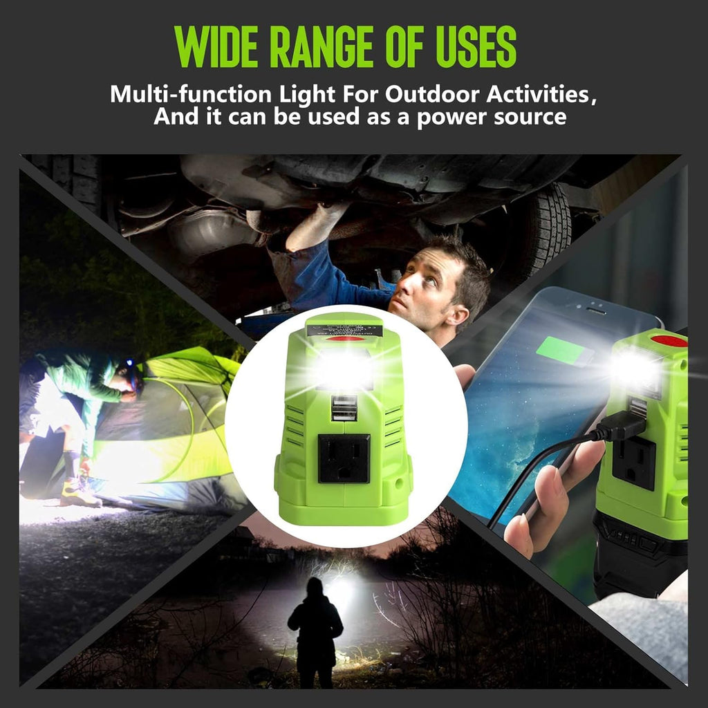 150 Watt Powered Inverter Generator, 18V DC to AC 110V 120V, for 18 Volt Lithium Battery USB Charger Adapter, with LED Light I5230