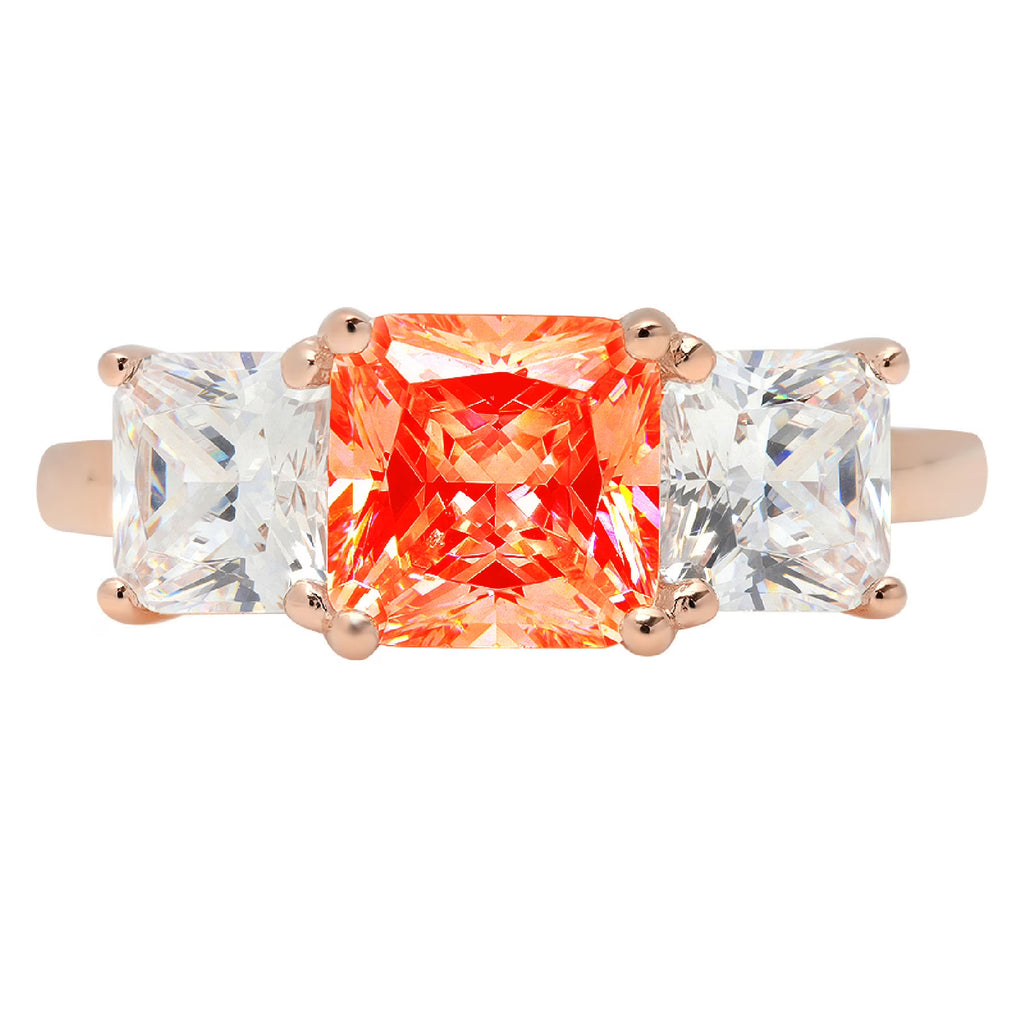 18K Rose Gold Three-Stone Ring with Clear Simulated Diamond X363033