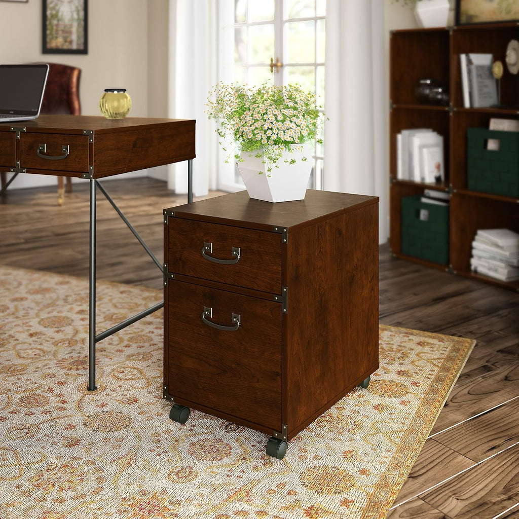 2 Drawer Mobile File Cabinet, Coastal Cherry D957909