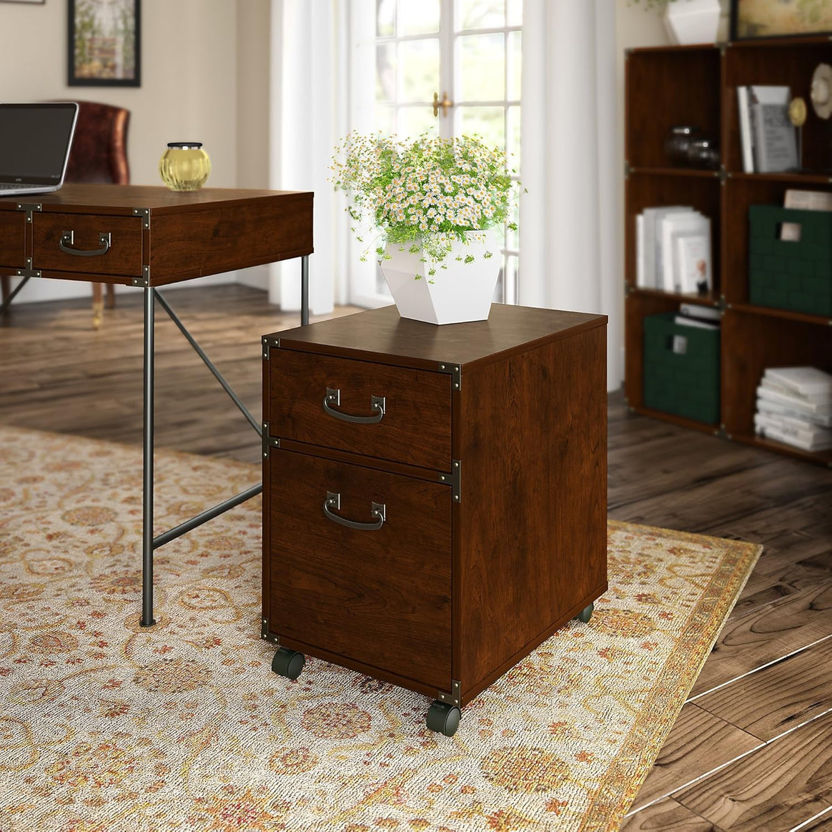 2 Drawer Mobile File Cabinet, Coastal Cherry D957909